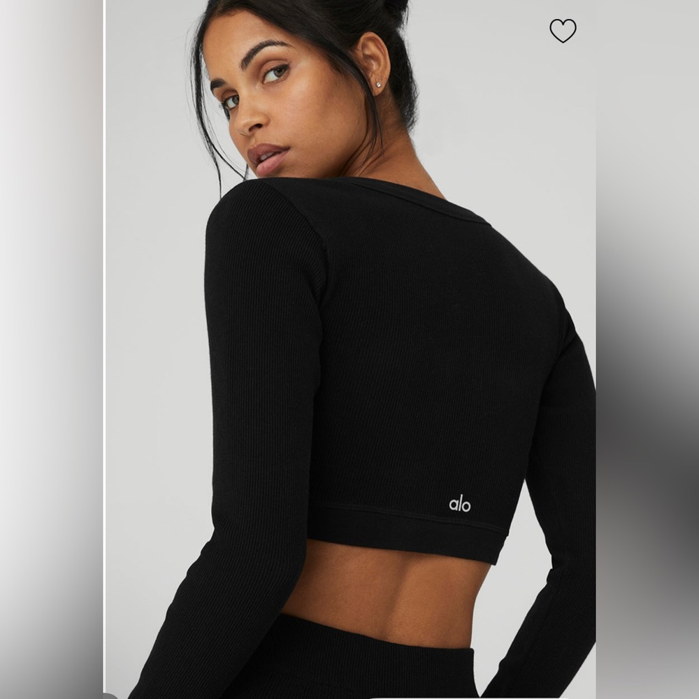 Alo Yoga Ribbed Knotty Long Sleeve Top Modal Fabric Black Size L
